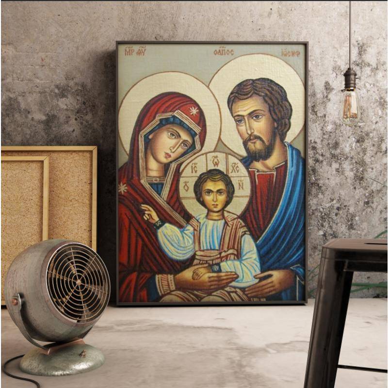 Tranh Vải Bạt Treo Tường In Hình Chúa Jesus Christ Virgin Mary & Joseph Biểu Tượng Tôn Giáo Trang Trí Nhà Cửa