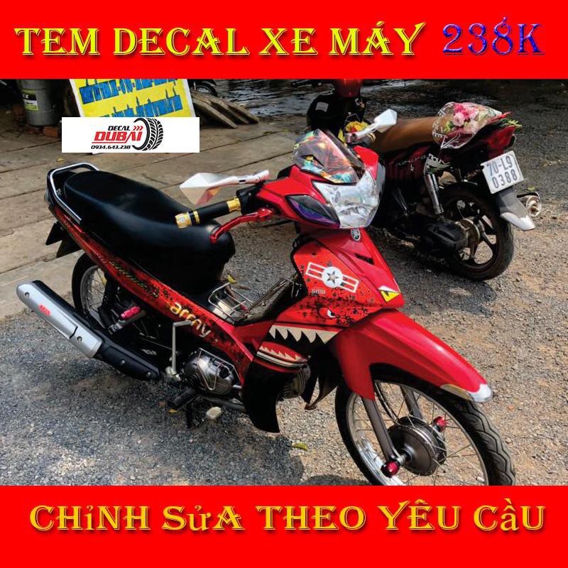 Tem trùm Sirius cá mập đỏ đen, độ team dán phủ decal xe máy spark giá rẻ đẹp