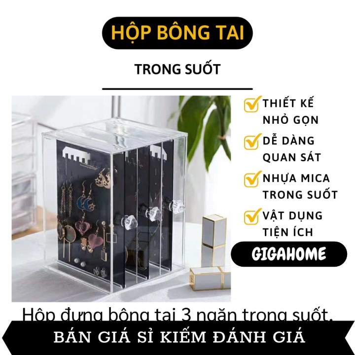 Hộp Đựng Trang Sức GIGAHOME Hộp Treo Khuyên Tai, Hoa Tai 3 Ngăn Chống Bụi 9067