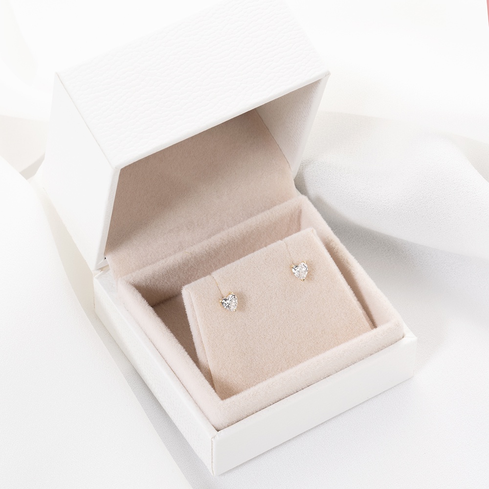 Bông Tai Vàng Vàng 14K Thiết Kế Họa Tiết Hình Trái Tim Đính Đá CZ Cao Cấp Lấp Lánh BTAM42 Huy Thanh Jewelry