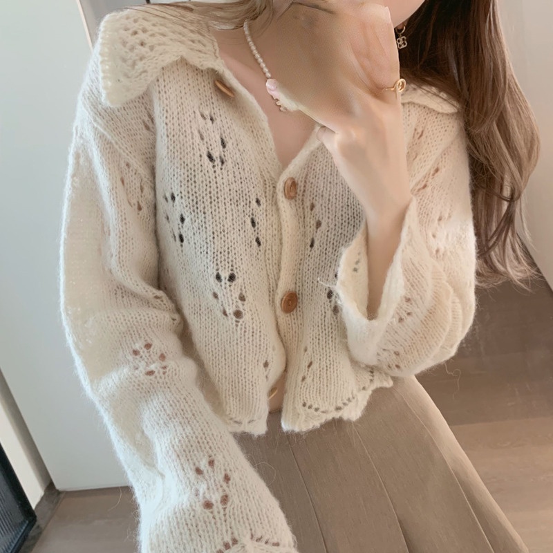 Áo Sweater Tay Dài Kiểu Hàn Quốc Cá Tính Trẻ Trung 206824 Áo Khoác Dệt Kim Cổ Búp Bê Thời Trang Mùa Thu Phong Cách Retro