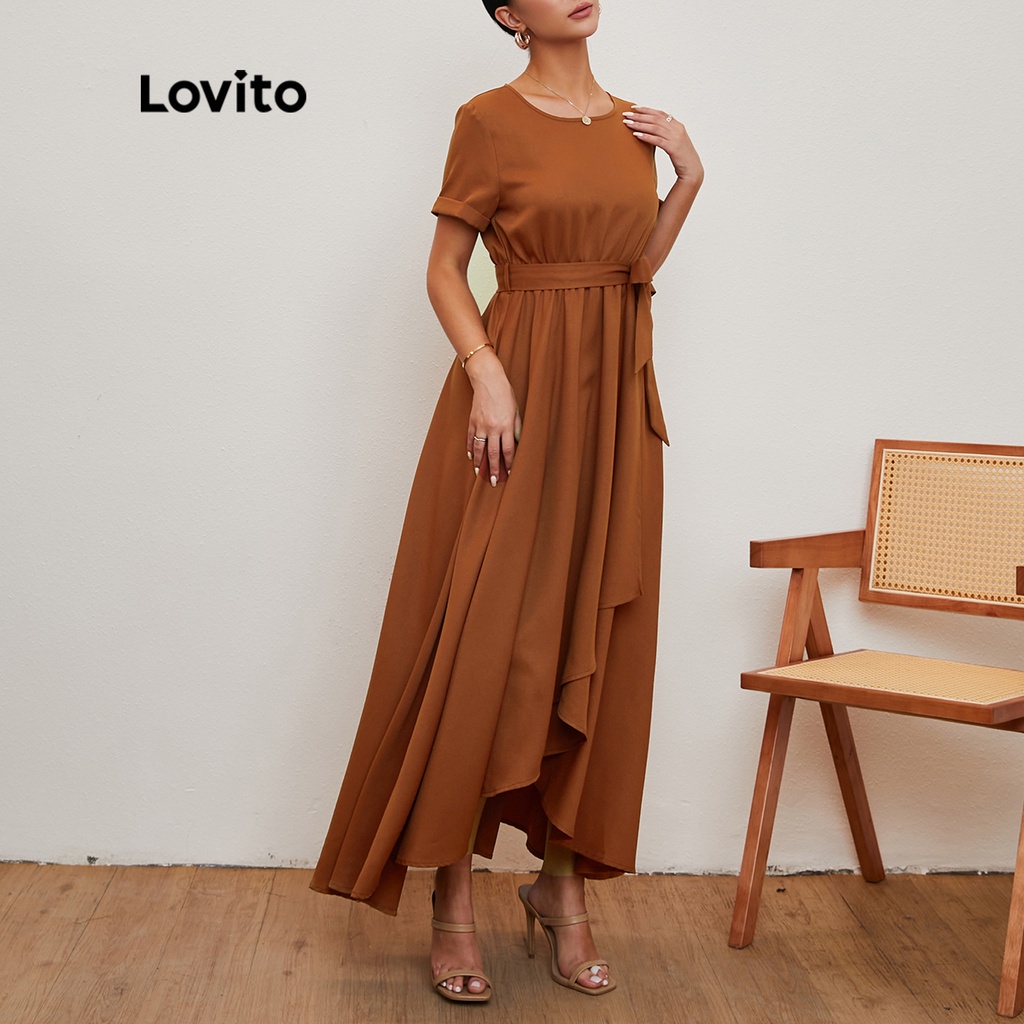 Lovito Đầm Dạ Hội Cổ Tròn Màu Nâu Kiểu Dáng Lovito Tùy Chọn L20D032