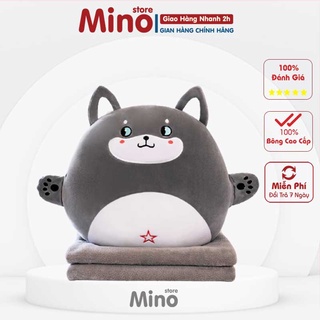Chăn Gối Văn Phòng Mèo Hoàng Thượng 3 Trong 1 Màu Xám MINO STORE TH106