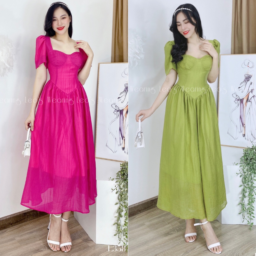 Đầm maxi xòe dáng dài cúp ngực cổ vuông LEOSWEARING L358 L359