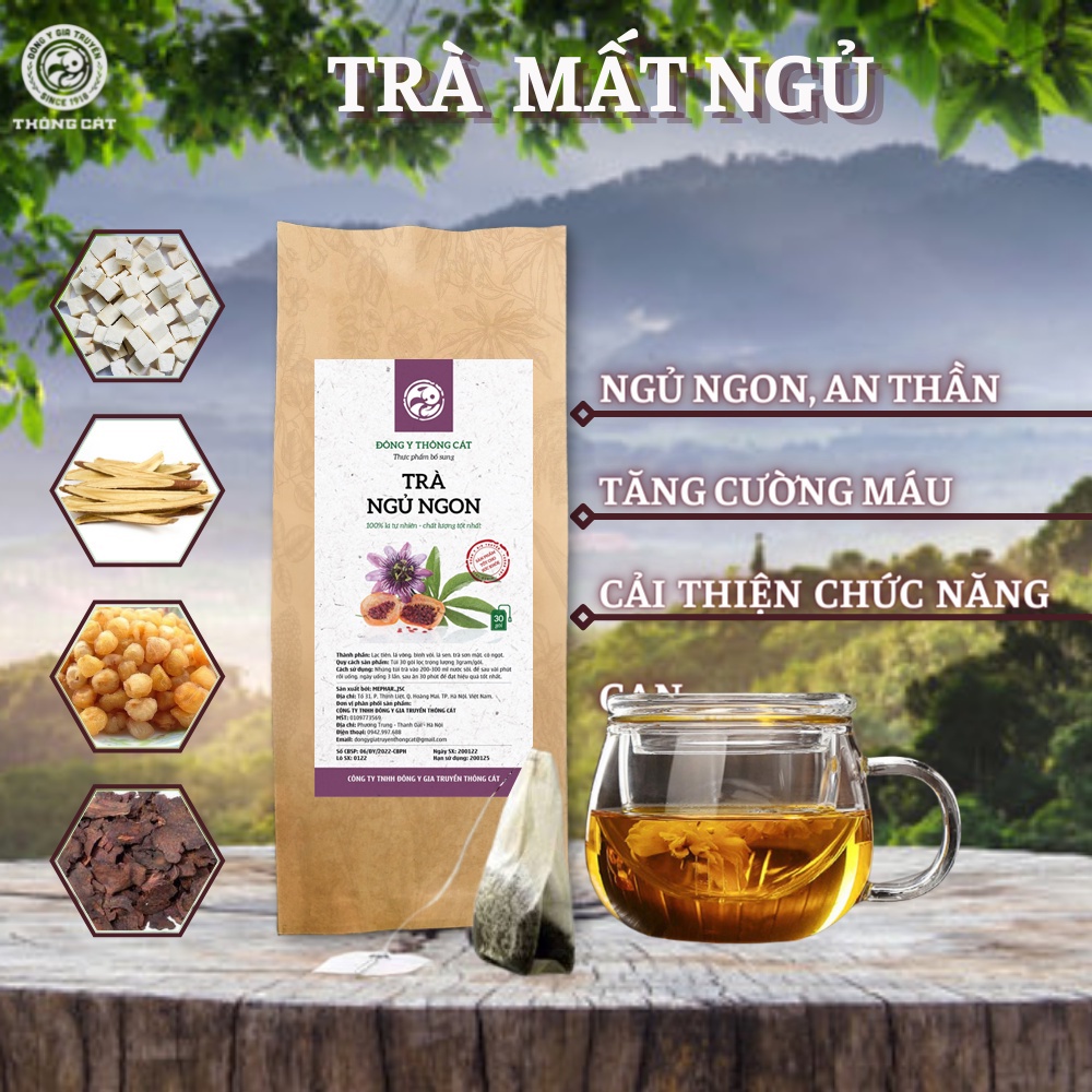 Combo trà mất ngủ ngủ ngon an thần cải thiện tình trạng mất ngủ, khó ngủ, ăn ngủ ngon hơn - Thảo mộc túi lọc Thông Cát