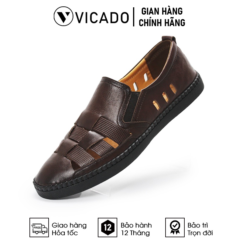 Giày lười nam công sở da bò cao cấp Vicado VO1111 màu nâu, mẫu mới mùa hè 2022