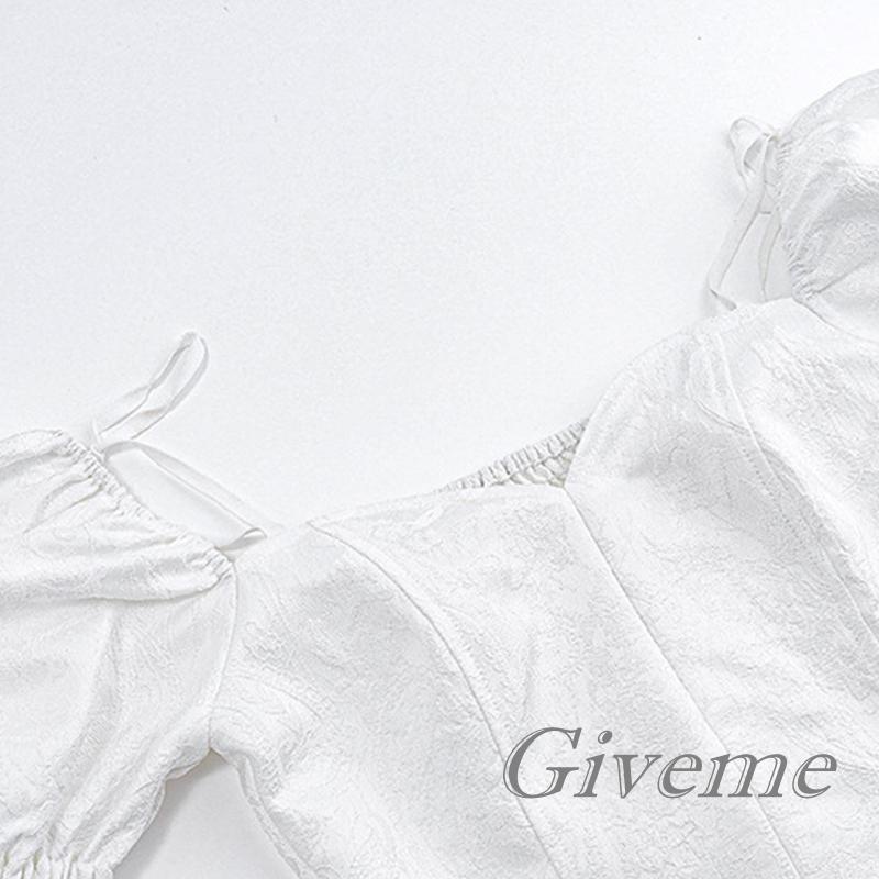 Áo Croptop Tay Phồng Ngắn Cổ Buộc Dây Thời Trang Cho Nữ