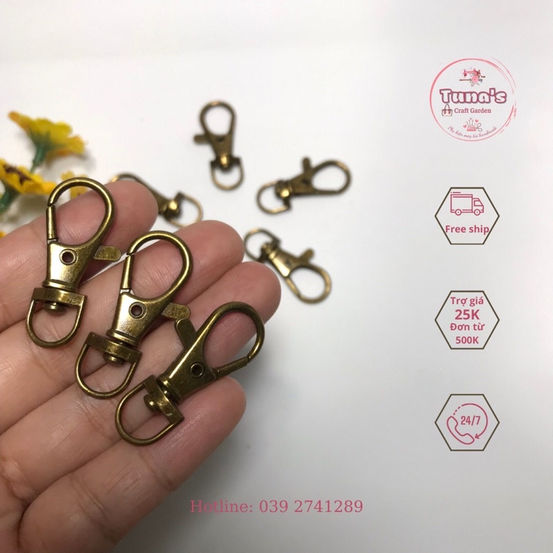 Móc cua 1cm màu đồng cổ làm quai túi ví handmade