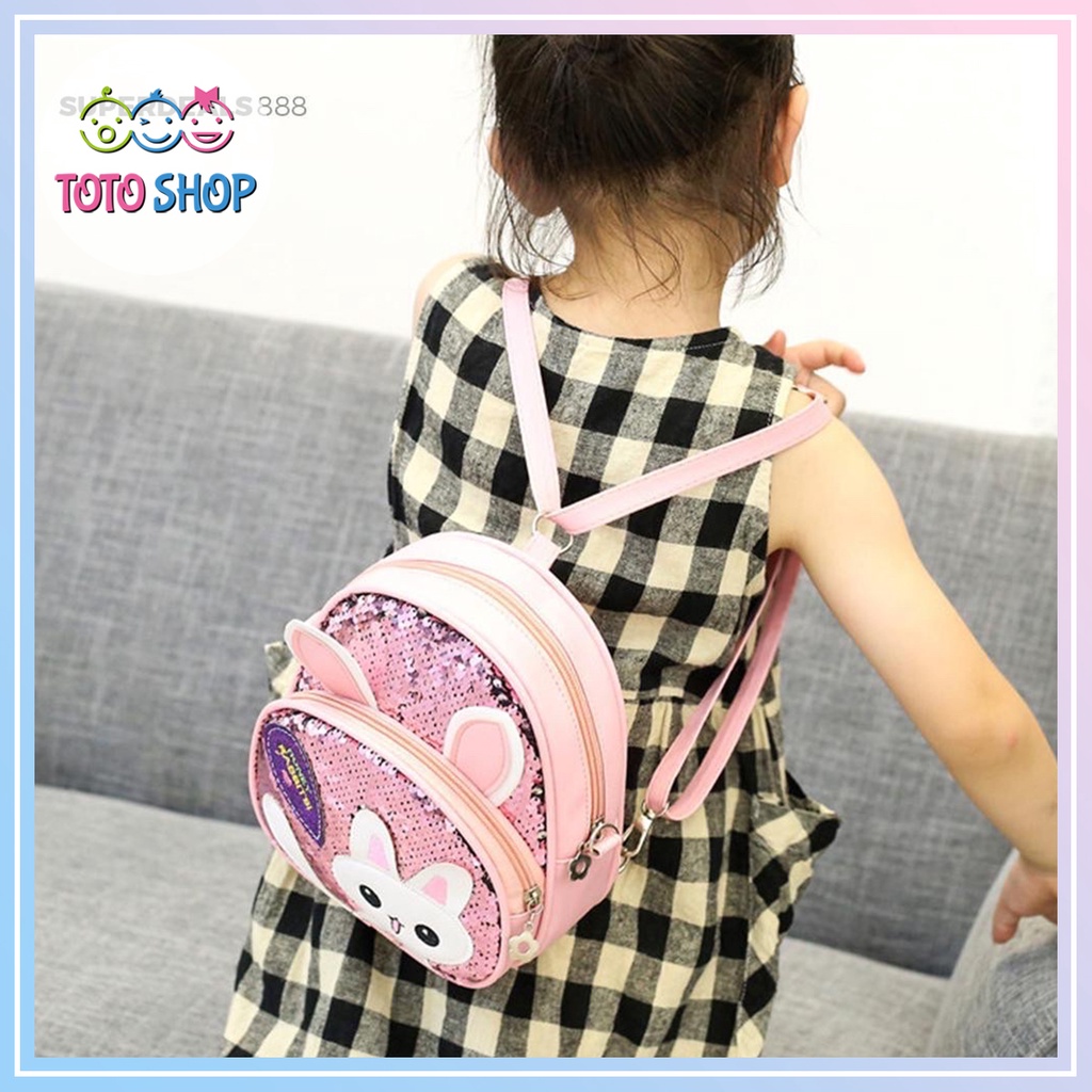 Balo Hình Tai Thỏ Đính Kim Sa Lấp Lánh Xinh Xắn Cho Bé Gái 1 đến 3 tuổi