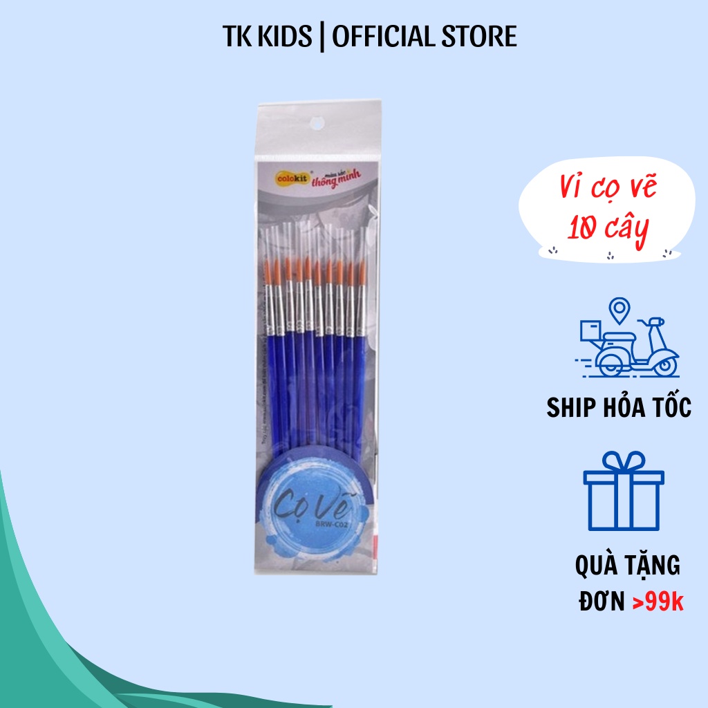 Bộ cọ vẽ Colokit túi 10 cây cho bé BRW-C02 đầu cọ mềm, dễ cầm