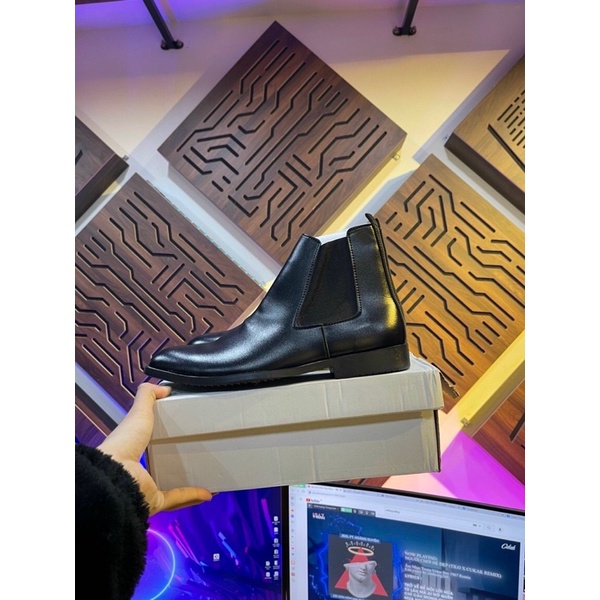 Giày bốt nam Chealsea Boots nam cổ chun bốt da cao cấp, Tăng chiều cao 5cm