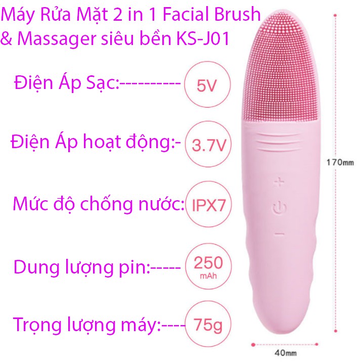 [Maimaihome] Máy rửa mặt Facial Brush & Massager - 5 cấp độ - Siêu Bền -[BH 1 đổi 1]