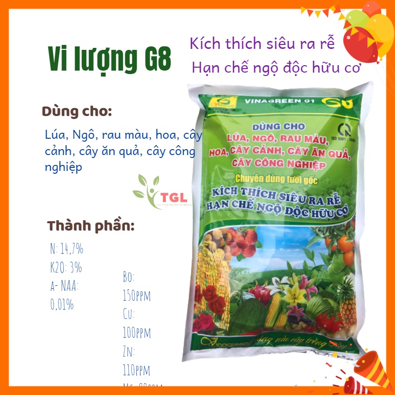 Phân bón vi lượng VINAGREEN 01 - G8 - Phân bónTưới Gốc - Kích Thích Siêu Ra Rễ Hạn Chế Ngộ Độ Hưu Cơ- Gói 1kg