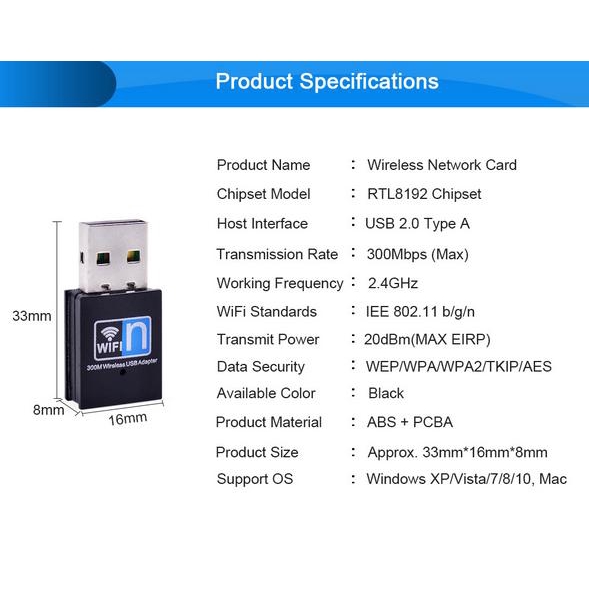 Usb wifi - Usb thu sóng wifi SMH tốc độ cao 300Mbps 802.11N (300Mbps)