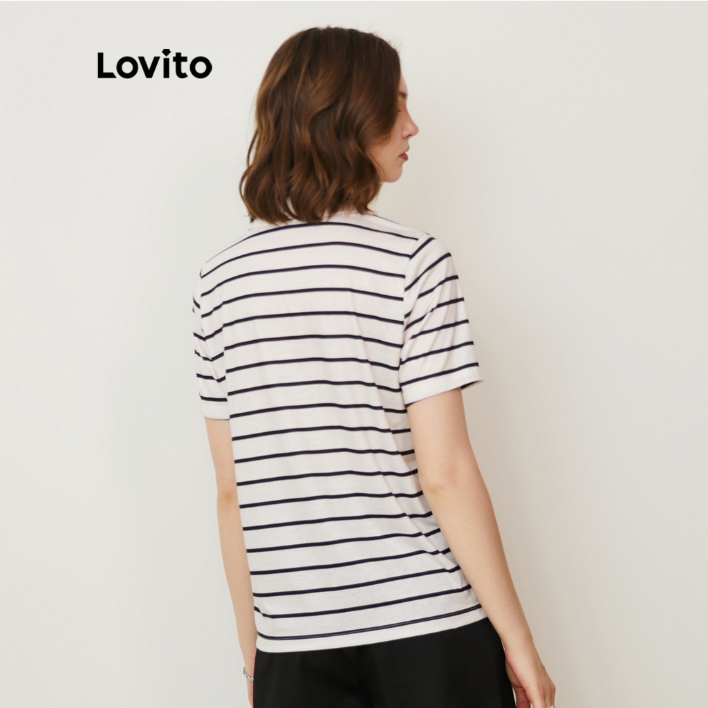 Lovito Áo Phông Có Cổ SọC Tương PhảN Thông ThườNg L22AD033 (TrắNg NhạT)