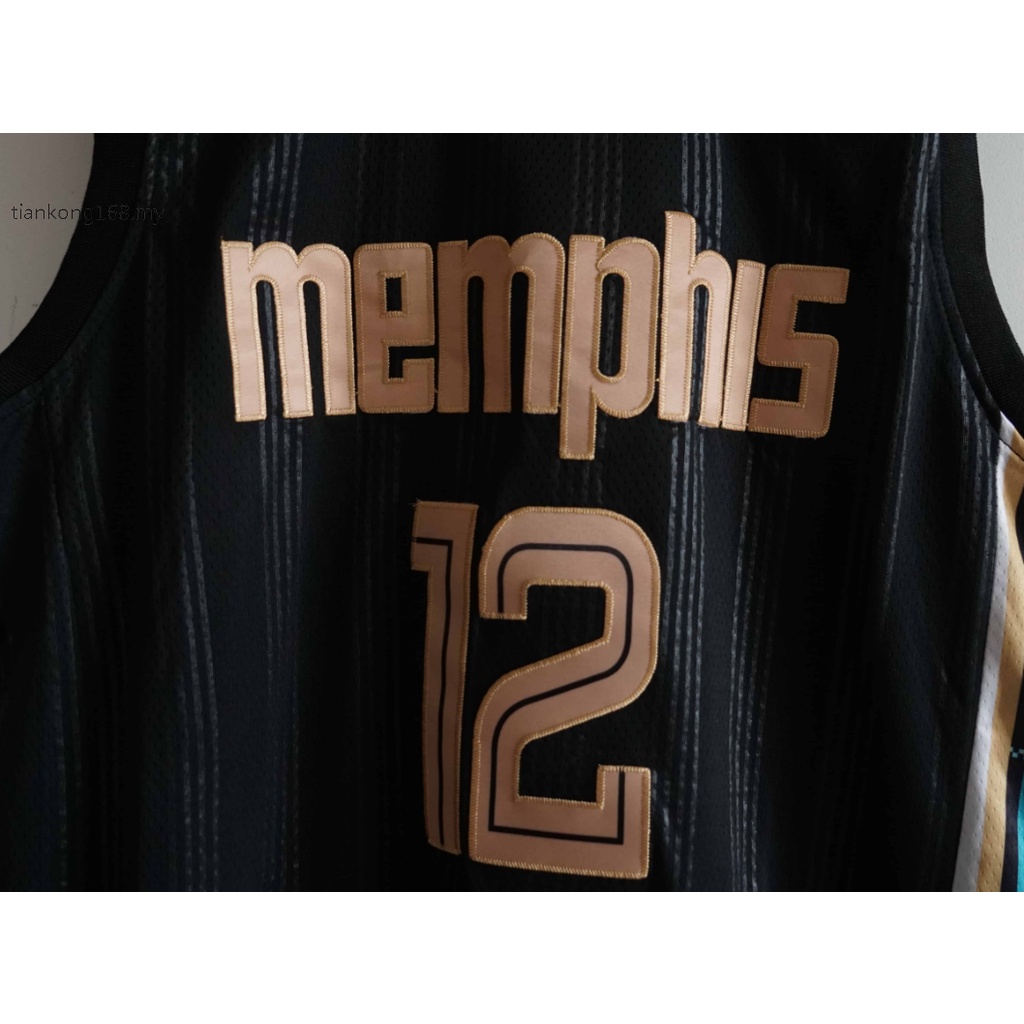 Áo Bóng Rổ Kẻ Sọc Đen Thêu Số 12 JA Morant Thời Trang Mùa 2021 Mới Cho Nam