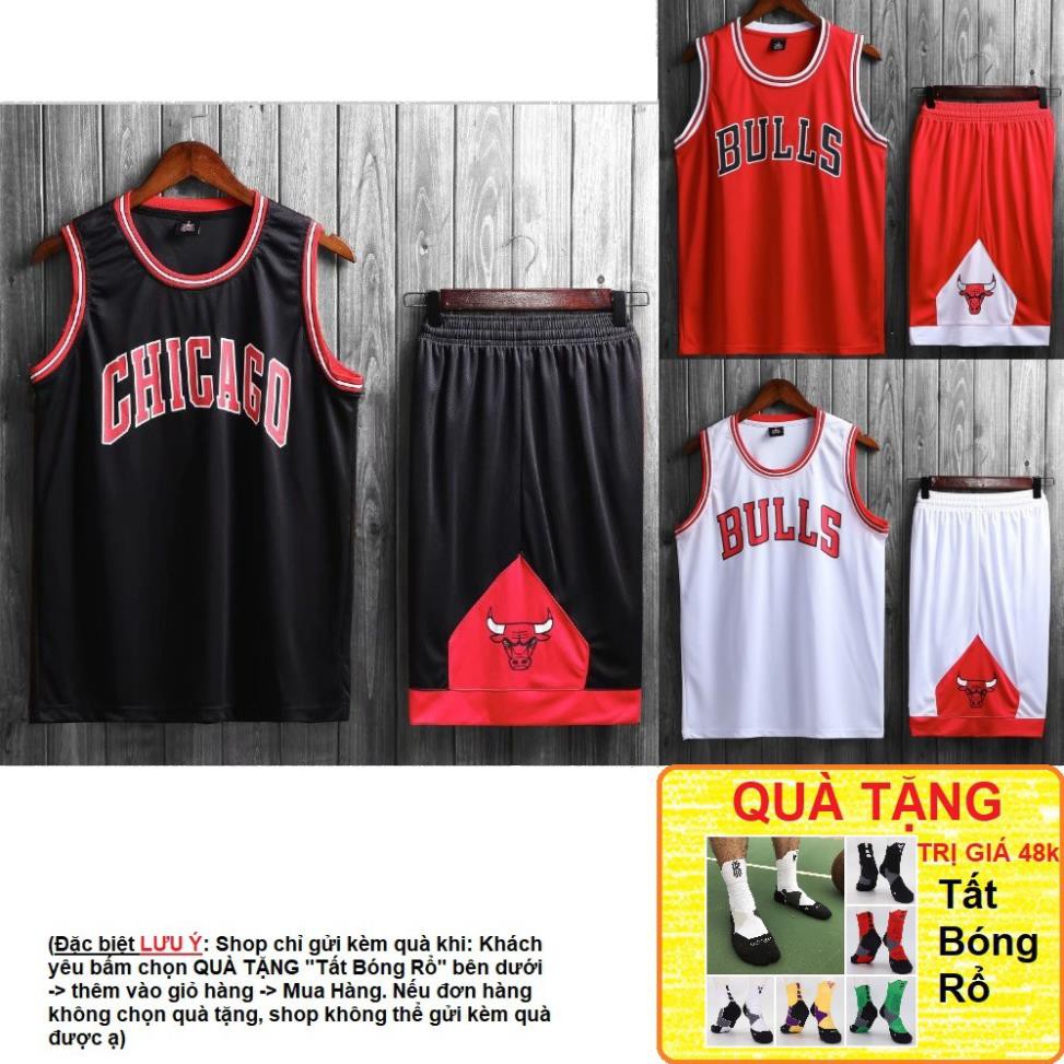 12.12 Bộ quần áo bóng rổ NBA Chicago Bulls trơn không số hàng đẹp nam nữ vải mè thoáng mát thấm mồ hôi tốt