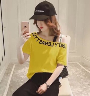 Áo Lệch Vai hai dây chữ( kèm hình thật)