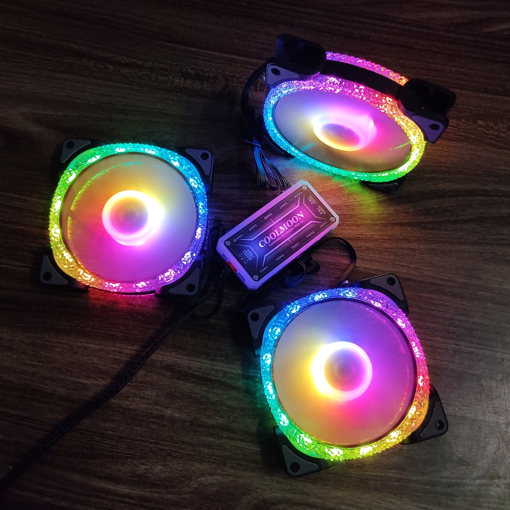 [4 Mẫu Bán Chạy] Quạt Tản Nhiệt, Fan Led RGB Đồng Bộ Màu Hub Quạt Coolmoon Chuẩn Cắm 6 Pin