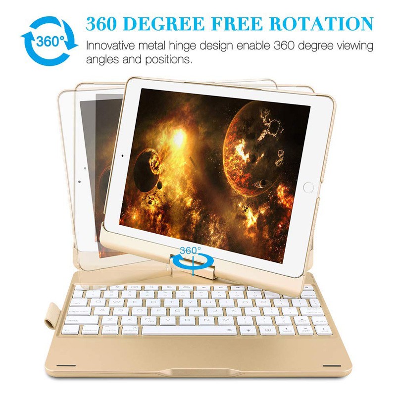 Ốp Máy Tính Bảng Da Kèm Bàn Phím Bluetooth Xoay 360 Độ Cho iPad 9.7 10.2 5th 6th 7th 8th gen 9th air 1 2 3 4 5 pro 9.7 10.5 11 2020 2021