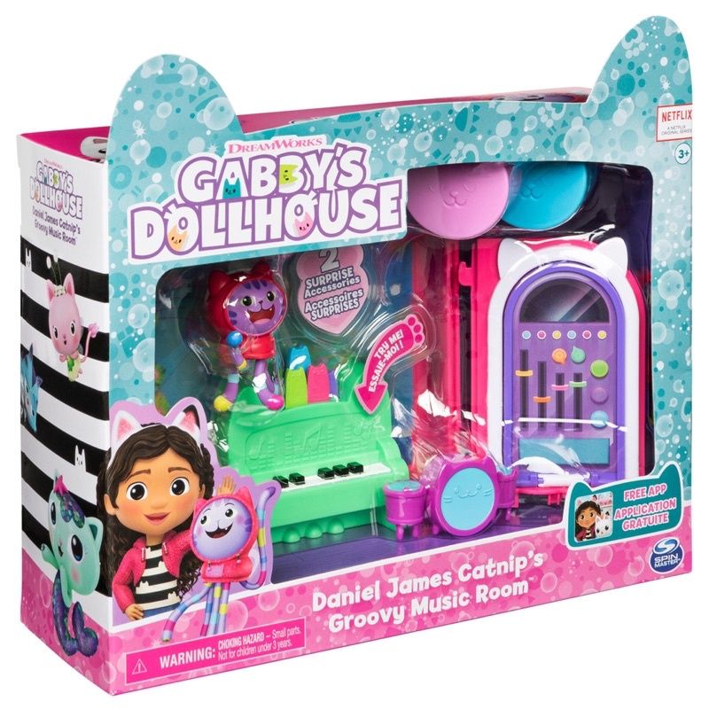 Gabby Dollhouse: Bộ đồ chơi Nhà búp bê Gabby ở phòng ngủ, phòng tắm, phòng bếp và phòng nhạc