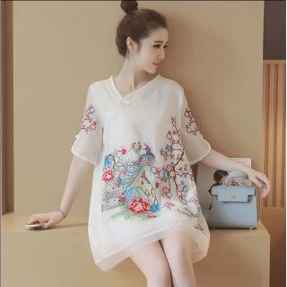 Sườn xám dáng rộng hoạ tiết thêu phong cách Retro cho phụ nữ mang thai
