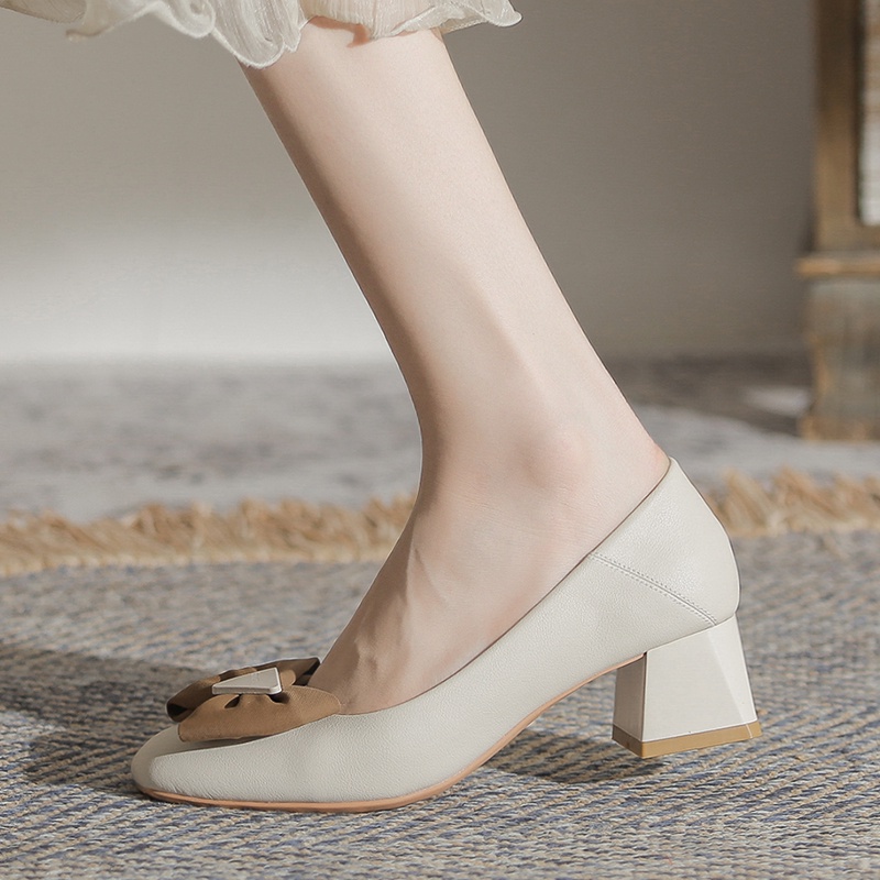 Giày Cao Gót Da Mềm Mũi Vuông Thoải Mái Phong Cách Hàn Quốc Cho Nữ Size 34-40