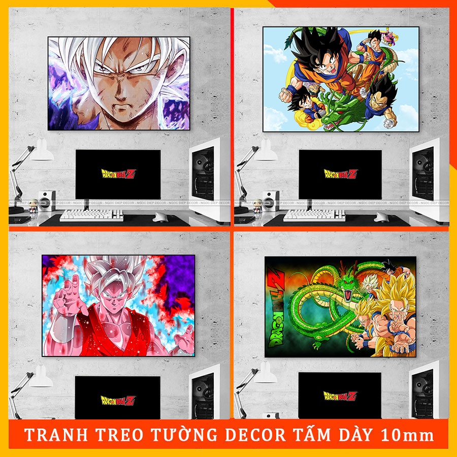 Dragon Ball - Tranh GOKU treo tường khổ lớn, Mặt gỗ dày 10li, tranh in UV sắc nét rực rỡ, tặng đinh treo tường