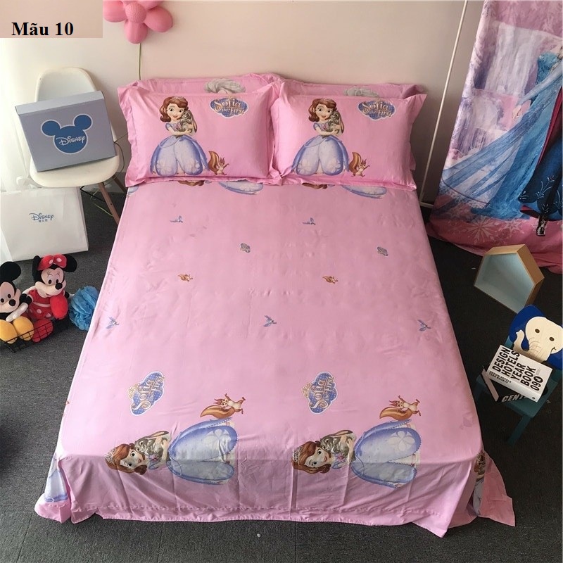 GC7278 Bộ chăn ga gối cho Gường trẻ em 1.2m, 1.3m Cotton 100% hình Công chúa Elsa, Người nhện, Micky hàng nhập