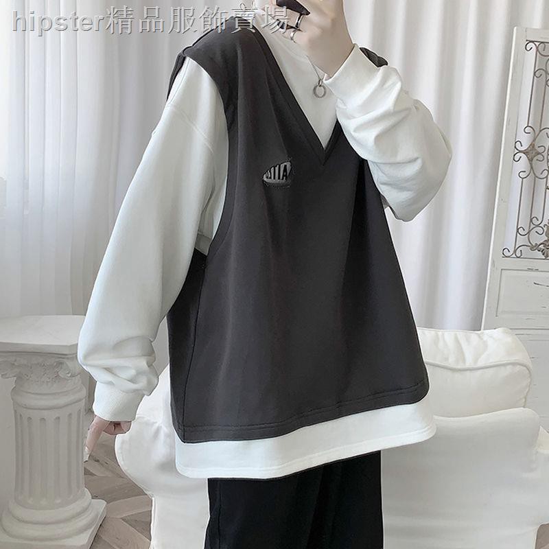 Áo Sweater Cổ Tròn Giả Nhiều Lớp Thời Trang Mùa Thu Hàn Quốc Cho Nam