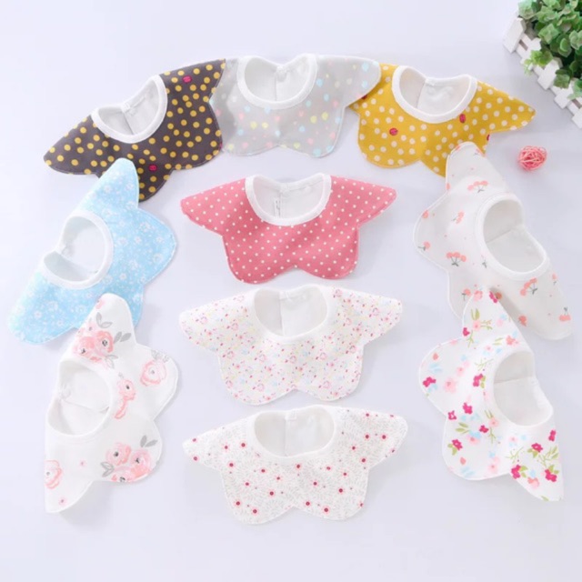 Yếm dãi cotton chống thấm hình hoa bé gái loại cao cấp