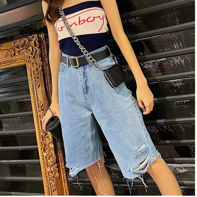 ✸℗✾Quần jean ngố / lửng BIG SIZE lưng cao, rách kiểu 3 đường, phom RỘNG đẹp thời trang hot trend dành cho người béo 3249