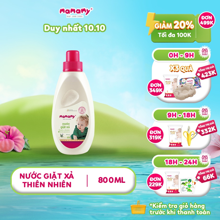 Nước giặt xả thiên nhiên 2 in 1 thành phần thực vật an toàn cho bé Mamamy hương Bellis/Blooming (800ml)
