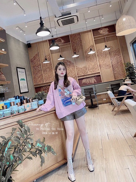 Áo nỉ hồng mickey