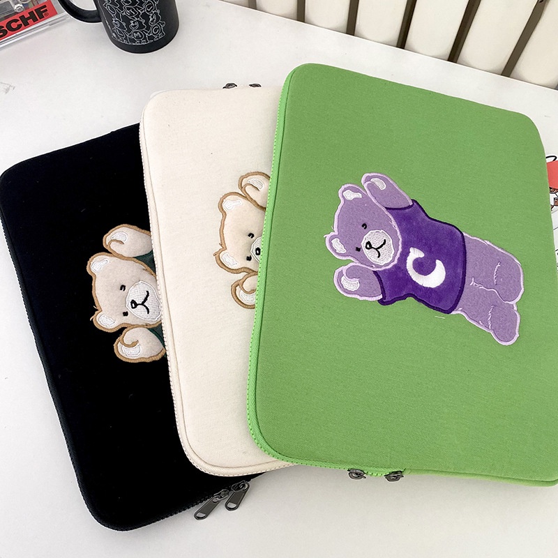 Ốp lưng notebook thêu hình gấu đáng yêu thích hợp cho 13-15 inch
