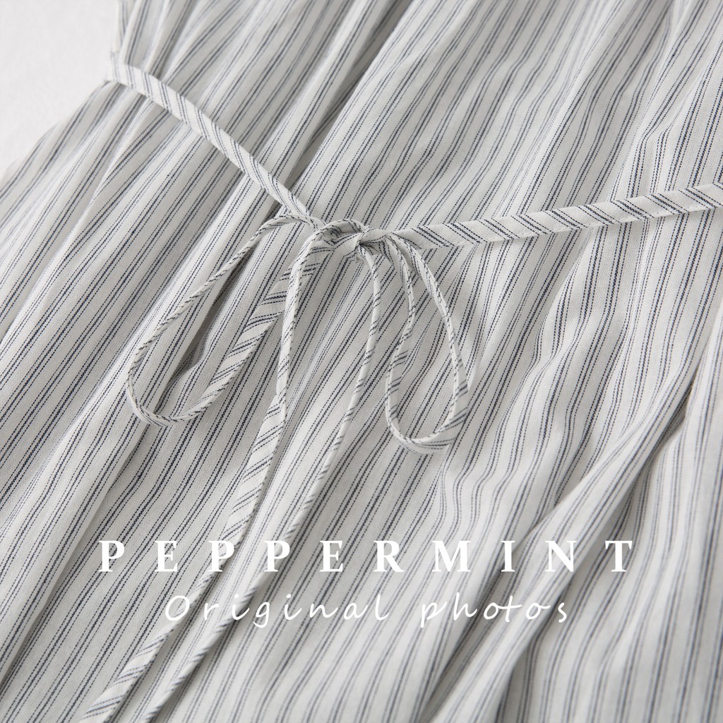 Đầm dài ngắn tay họa tiết kẻ sọc thời trang Hàn Quốc mùa hè mới thanh lịch 44715