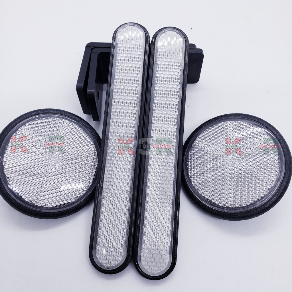 Combo mắt mèo phản quang trước sau kèm pas cao cấp gắn mọi loại xe máy màu trắng