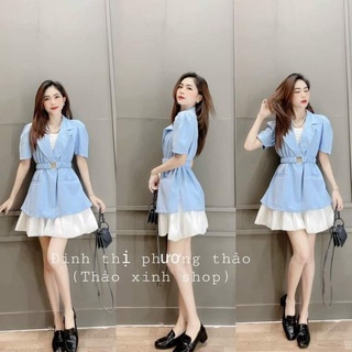 SET VEST XANH CHUN EO CHÂN VÁY XÒE