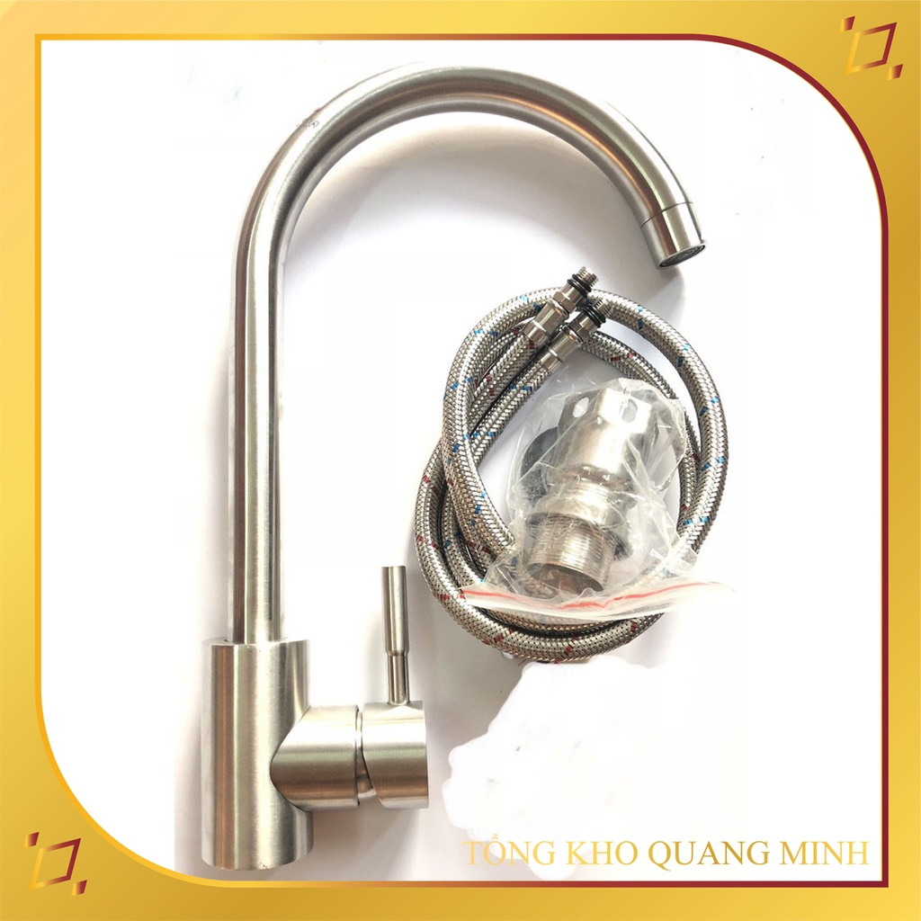 Vòi Rửa Chén Bát Nóng Lạnh INOX 304 V19 và 2 dây nóng lạnh dùng cho 2 hộc chậu