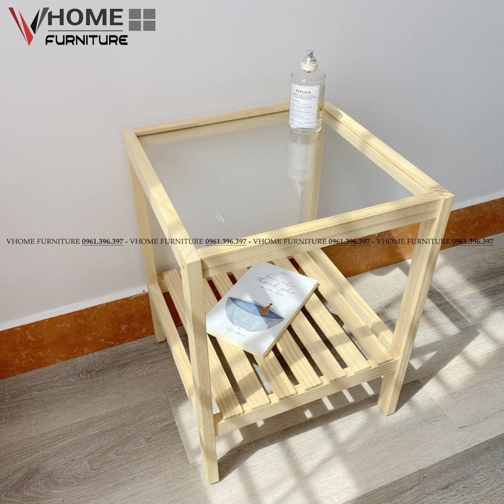 Kệ Đầu Giường Gỗ Thông VHOME Furniture Mặt Kính Cường Lực 35cm x 35cm x 50cm Nội Thất Lắp Ráp | BigBuy360 - bigbuy360.vn