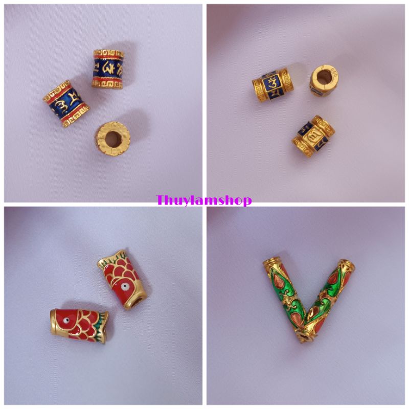 Charm Nepal nhà Phật khắc chú Ommani bình an may mắn bền màu làm vòng trầm vòng handmade