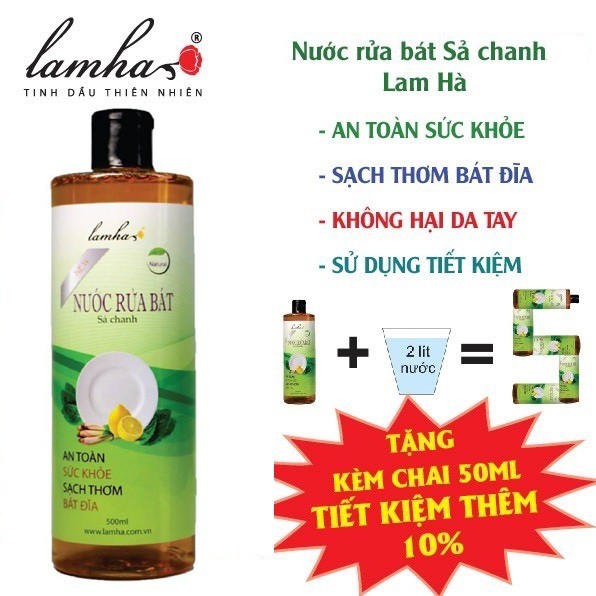 Nước rửa bát sả chanh thiên nhiên Lam Hà 0,5 lít