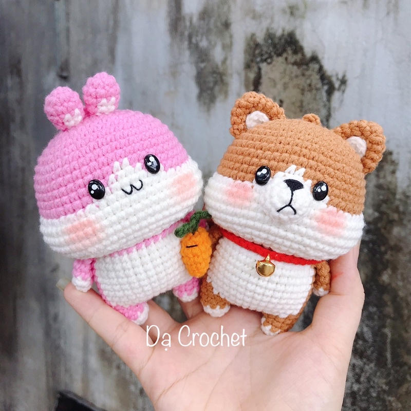 Móc Khoá Cún và Thỏ Nhồi Bông Bằng Len Làm Quà Tặng - Thú Bông Len Handmade Đan Móc Bằng Thủ Công Bằng Tay