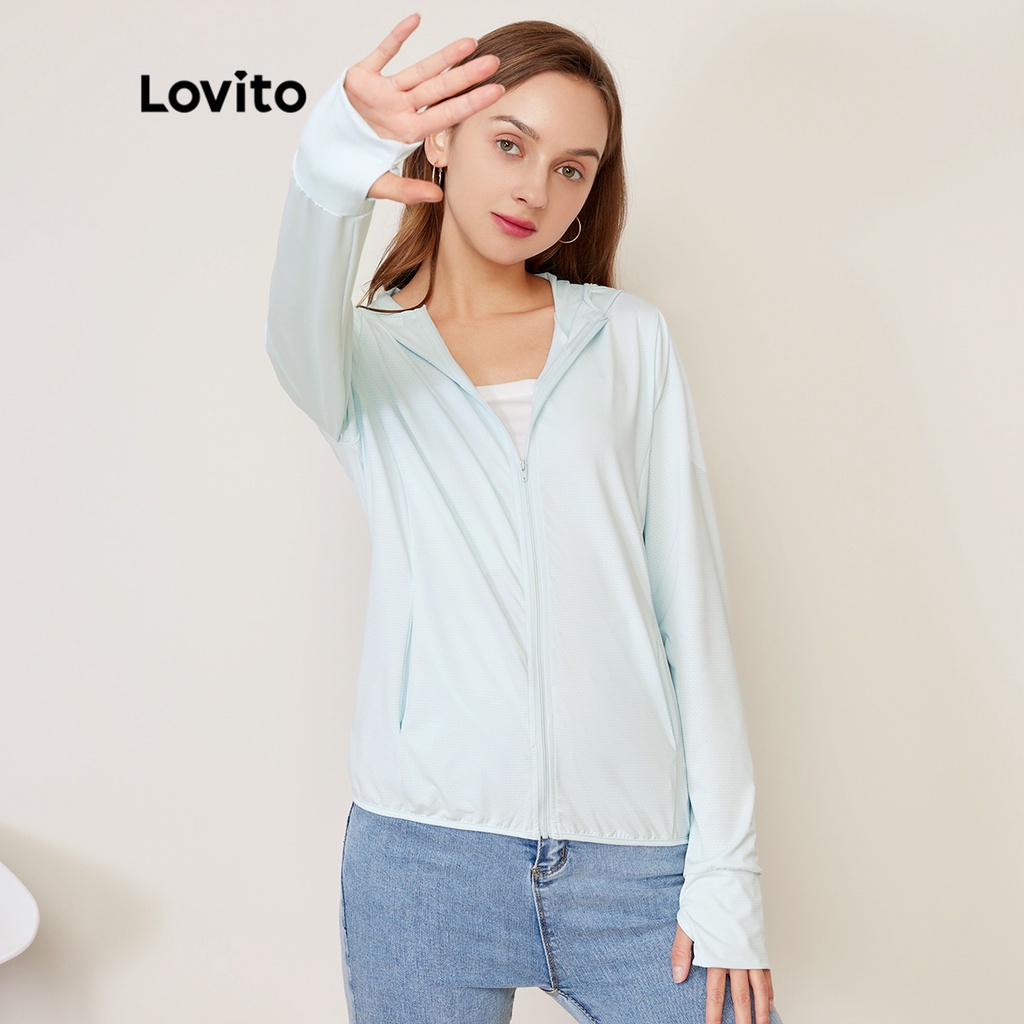 Áo khoác Lovito Trùm đầu Bình thường (Xanh lam nhạt)