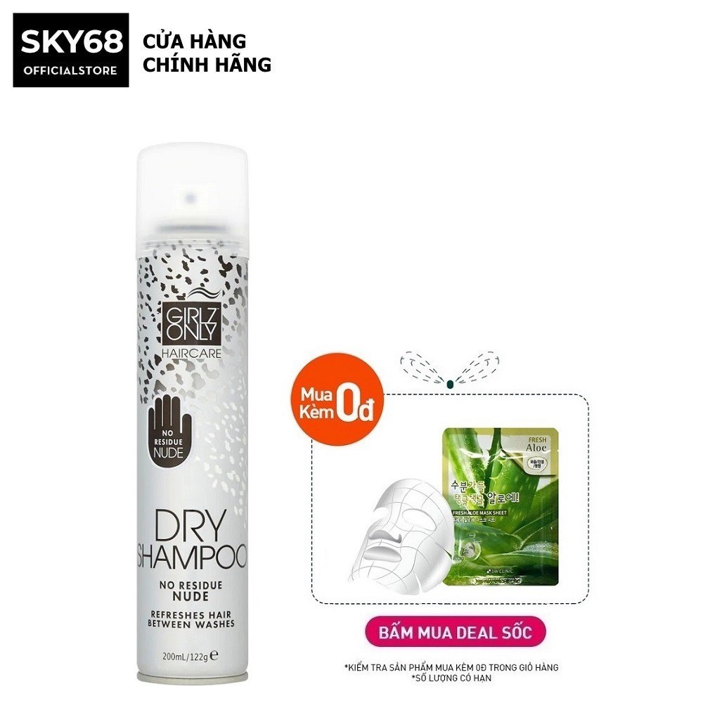 Dầu Gội Khô Giúp Tóc Sạch Dầu Và Trở Nên Bồng Bềnh Ngay Lập Tức Girlz Only Dry Shampoo 200ml - No Residue Nude (Trắng)