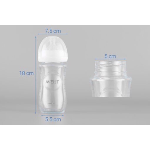Bình sữa thủy tinh Philips Avent cho bé 120ml - 240ml núm silicone mô phỏng tự nhiên