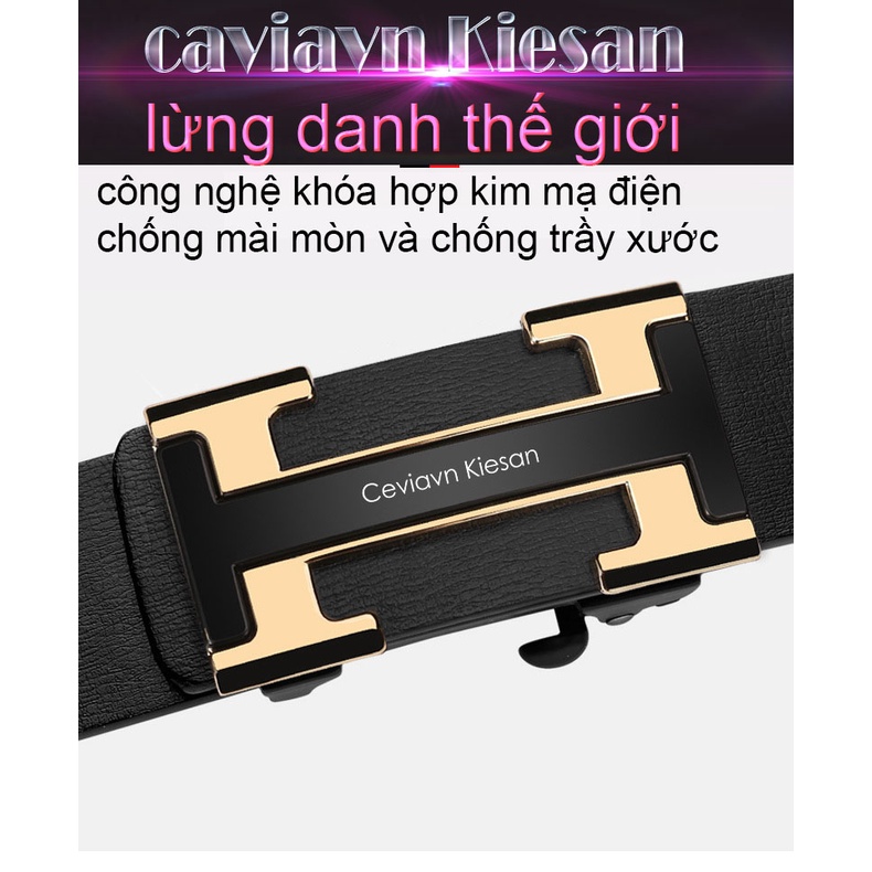 Thắt Lưng Nam Cieviavn Kiesan 3.3cm Khóa Tự Động Cao Cấp Dây Nịt Nam Da Bò 100% Chính Hãng  Mạ Vàng Bạc Nam Tính