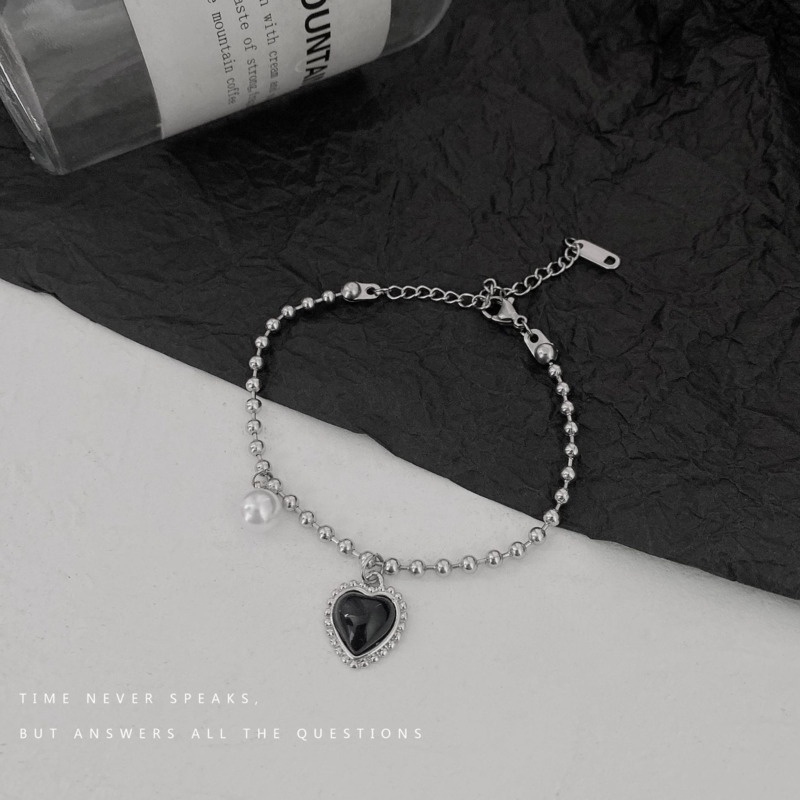 Vòng Đeo Tay Bằng Thép Titan Màu Đen Đính Ngọc Trai  191187Đồng Hồ Đeo Tay Phong Cách Hàn Quốc Cổ Điển Sang Trọng