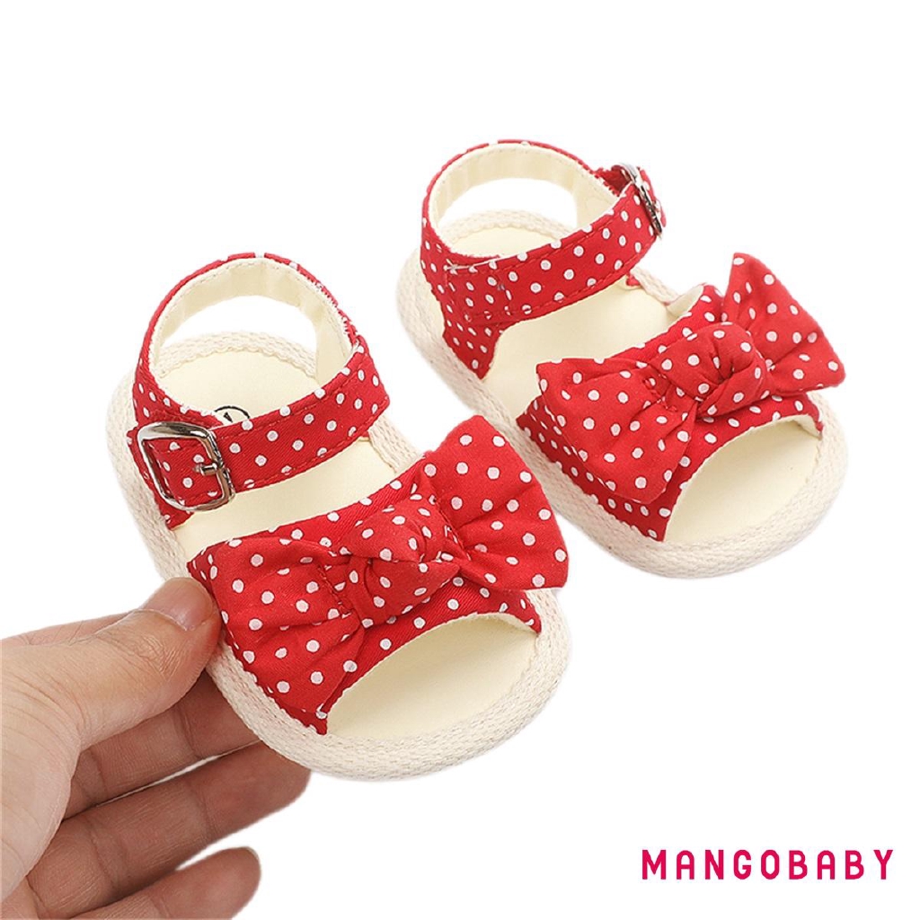 Giày Sandal Chấm Bi Đính Nơ Đáng Yêu Cho Bé Gái