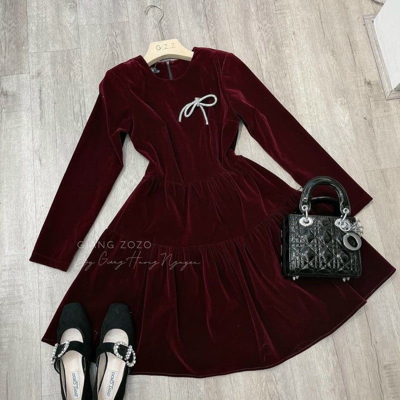 ĐẦM NHUNG ĐÍNH NƠ ĐÁ TD